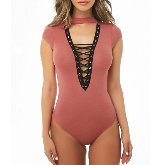 iris Other - Muave Lace-up Corset Bodysuit Onepiece